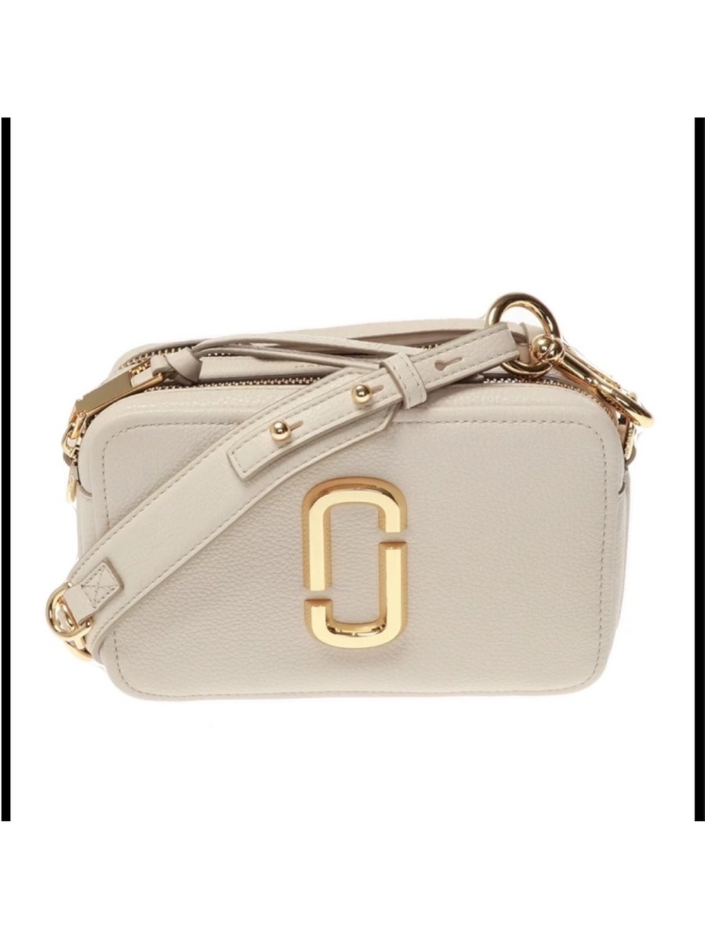 Marc Jacobs The Softshot 21 Beige Leather Crossbody Camera Bag with Gold Hardwar